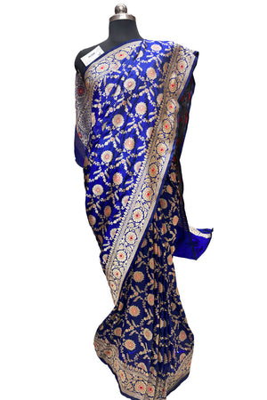 Nita Ambani Royal Blue Handloom Katan Silk Banarasi Saree