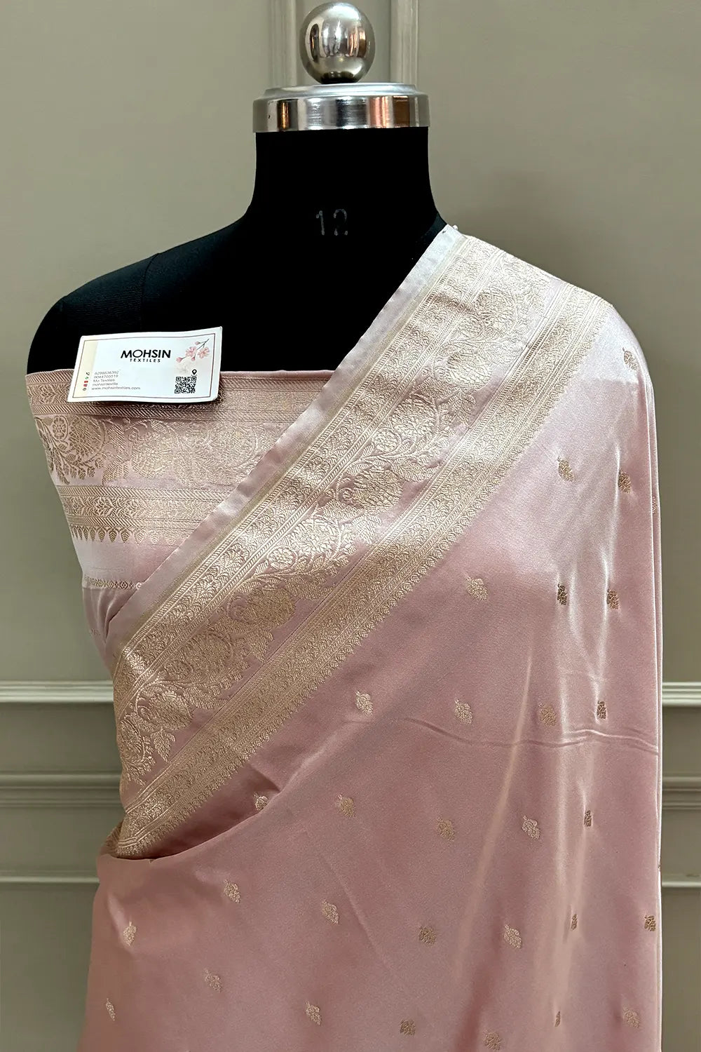 Onion Golden Zari Katan Silk Banarasi Saree