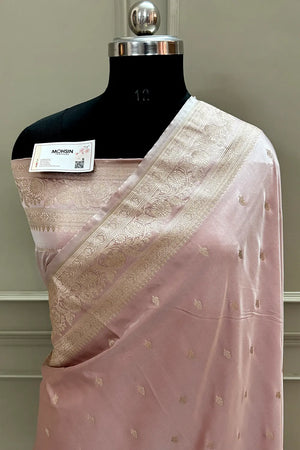 Onion Golden Zari Katan Silk Banarasi Saree