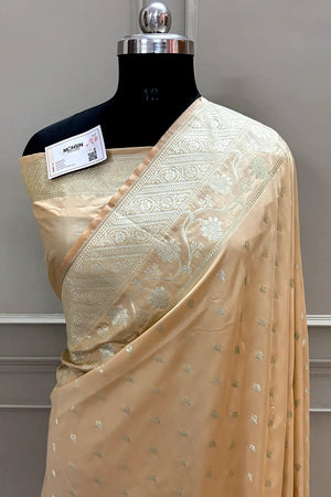 Peach Mahinki Buti Katan Silk Banarasi Saree