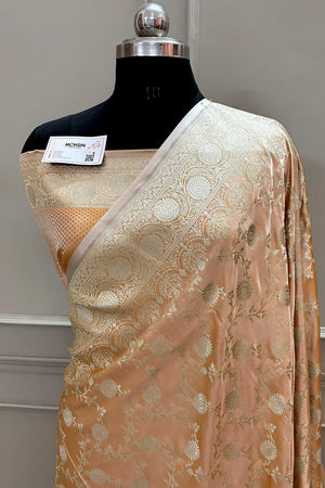 Peach Surajmukhi Jaal Katan Silk Banarasi Saree