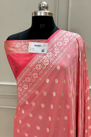Peach and Dark Peach Ghonga Buti Katan Silk Banarasi Saree