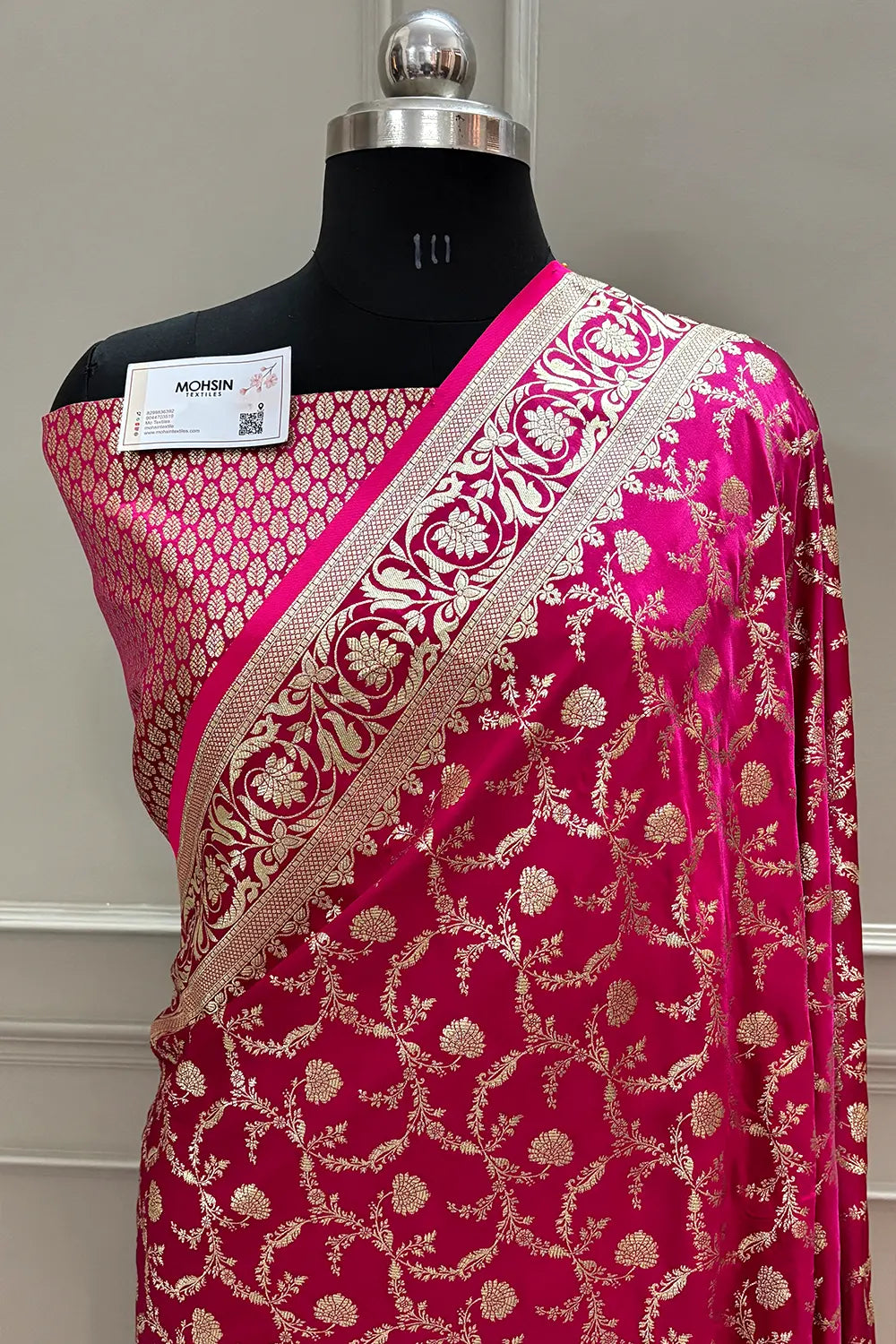Pink Chandramukhi Jaal Katan Silk Banarasi Saree