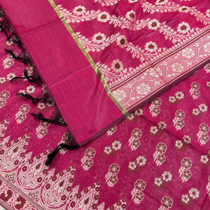 Pink Fan Flower Banarasi Silk Suit