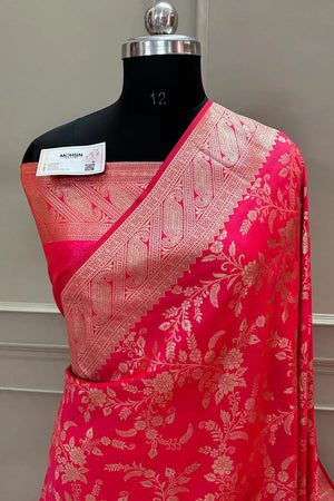Pink Golden Zari Banarasi Silk Saree