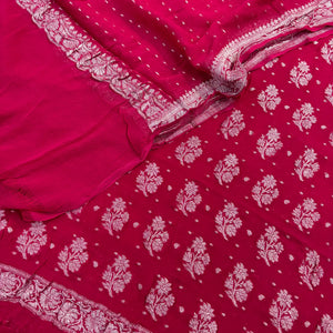 Pink Golden Zari Pure Georgette Silk Banarasi Suit