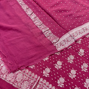 Pink Golden Zari Pure Georgette Silk Banarasi Suit