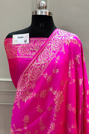Pink Resham Zari Silky Banarasi Saree