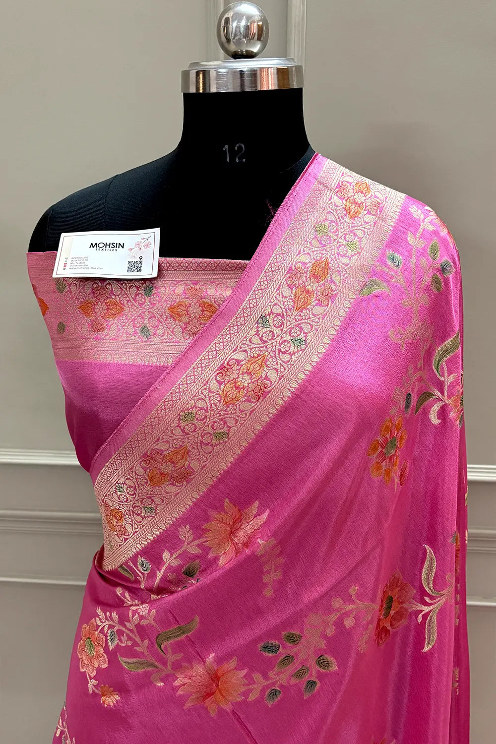 Pink Shakahari Jaal Georgette Silk Banarasi Saree