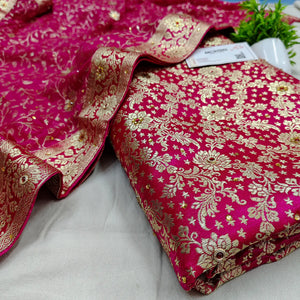 Pink Stone Work Kimkhab Silk Banarasi Gharara