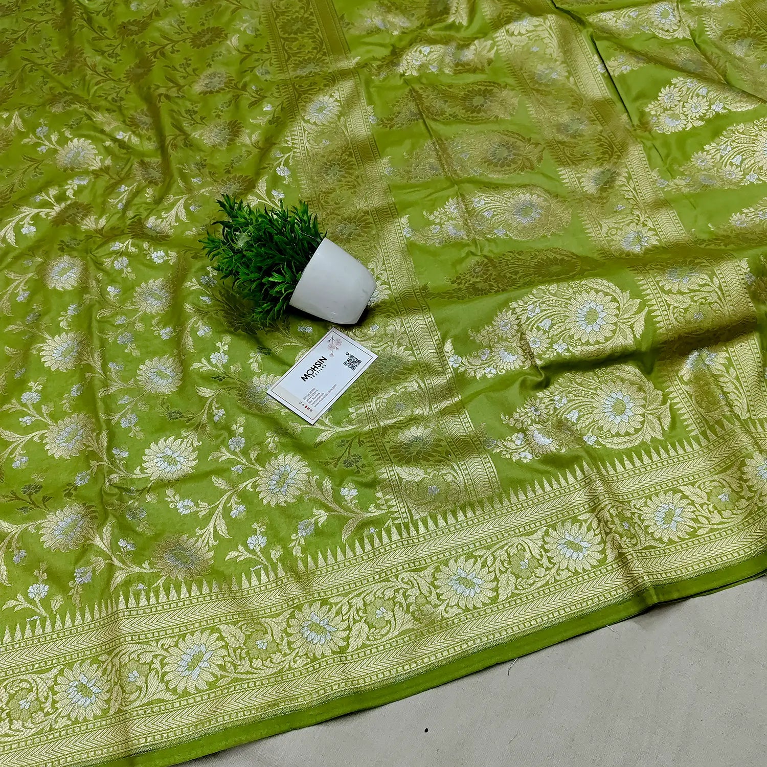 Pista Ganga Jamuna Crepe Silk Banarasi Saree
