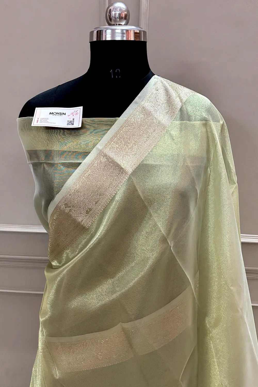 Pista Golden Zari Tissue Silk Banarasi Saree