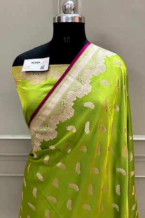 Pista Kanak Buti Katan Silk Banarasi Saree
