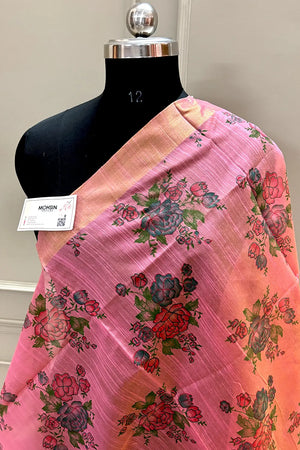 Peach Printed Dupion Silk Banarasi Dupatta