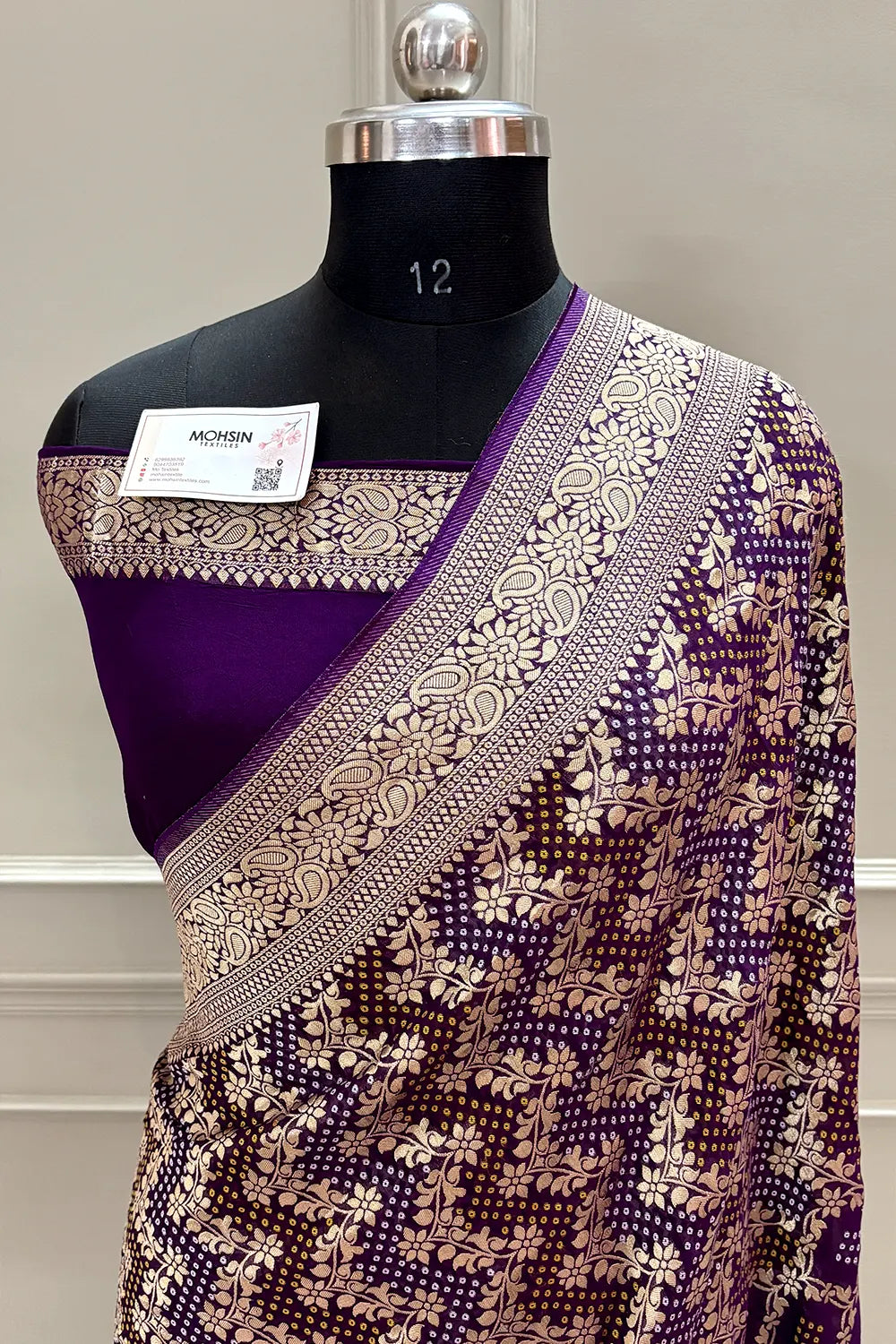 Purple Bandhej Georgette Silk Banarasi Saree
