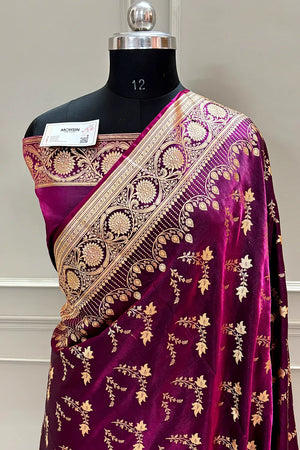 Purple Floranza Katan Silk Banarasi Saree