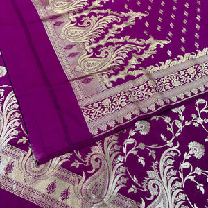 Purple Golden Zari Katan Silk Banarasi Suit