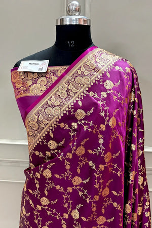 Purple Jangla Katan Silk Banarasi Saree