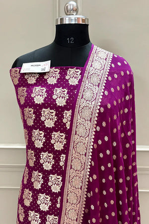 Purple Pure Georgette Silk Banarasi Suit