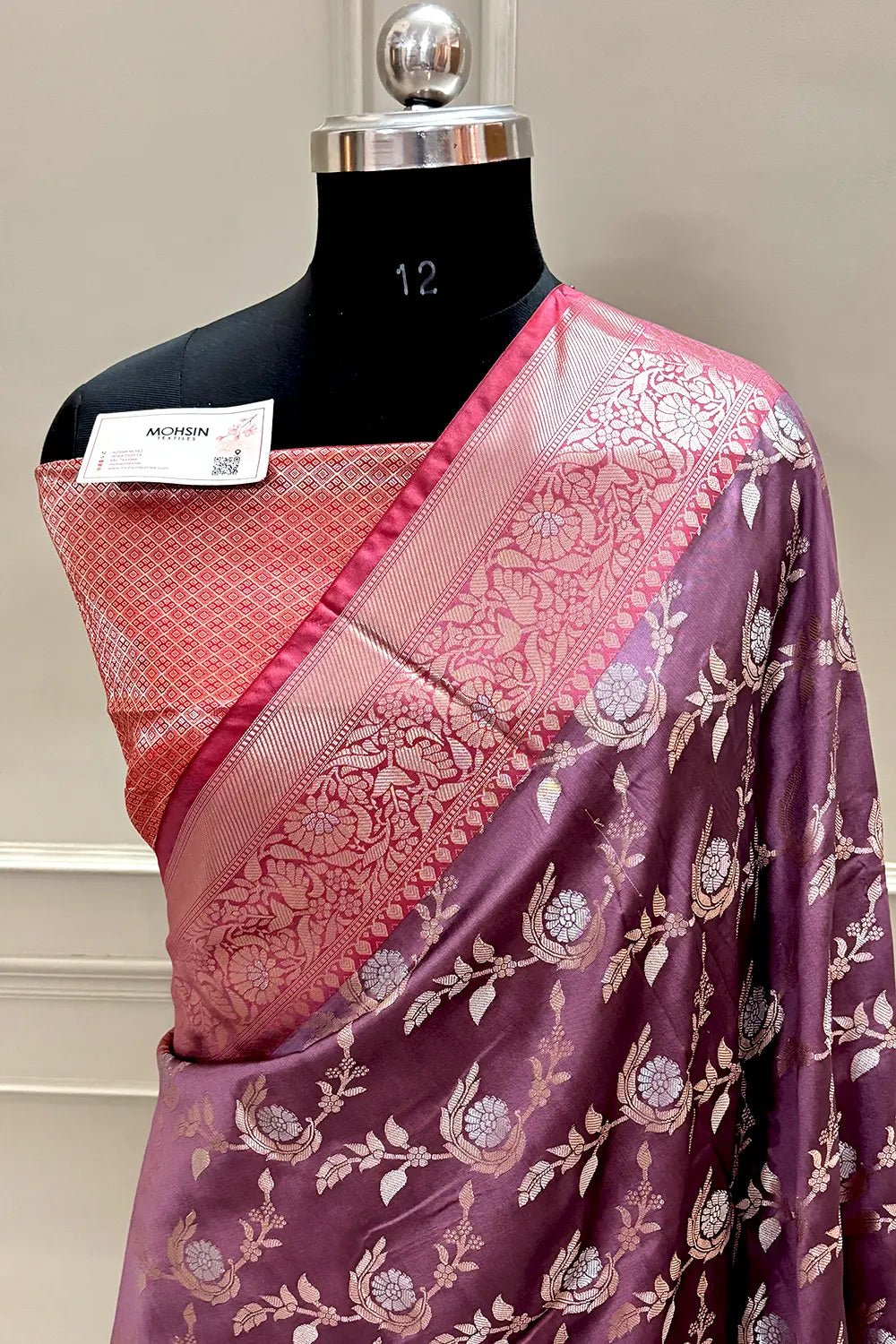 Purple Wine and Red Golden Zari Banarasi Silk Saree