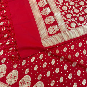 Red Golden Zari Katan Silk Banarasi Suit