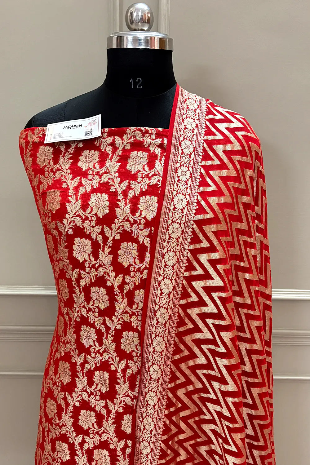 Red Golden Zari Pure Georgette Silk Banarasi Suit