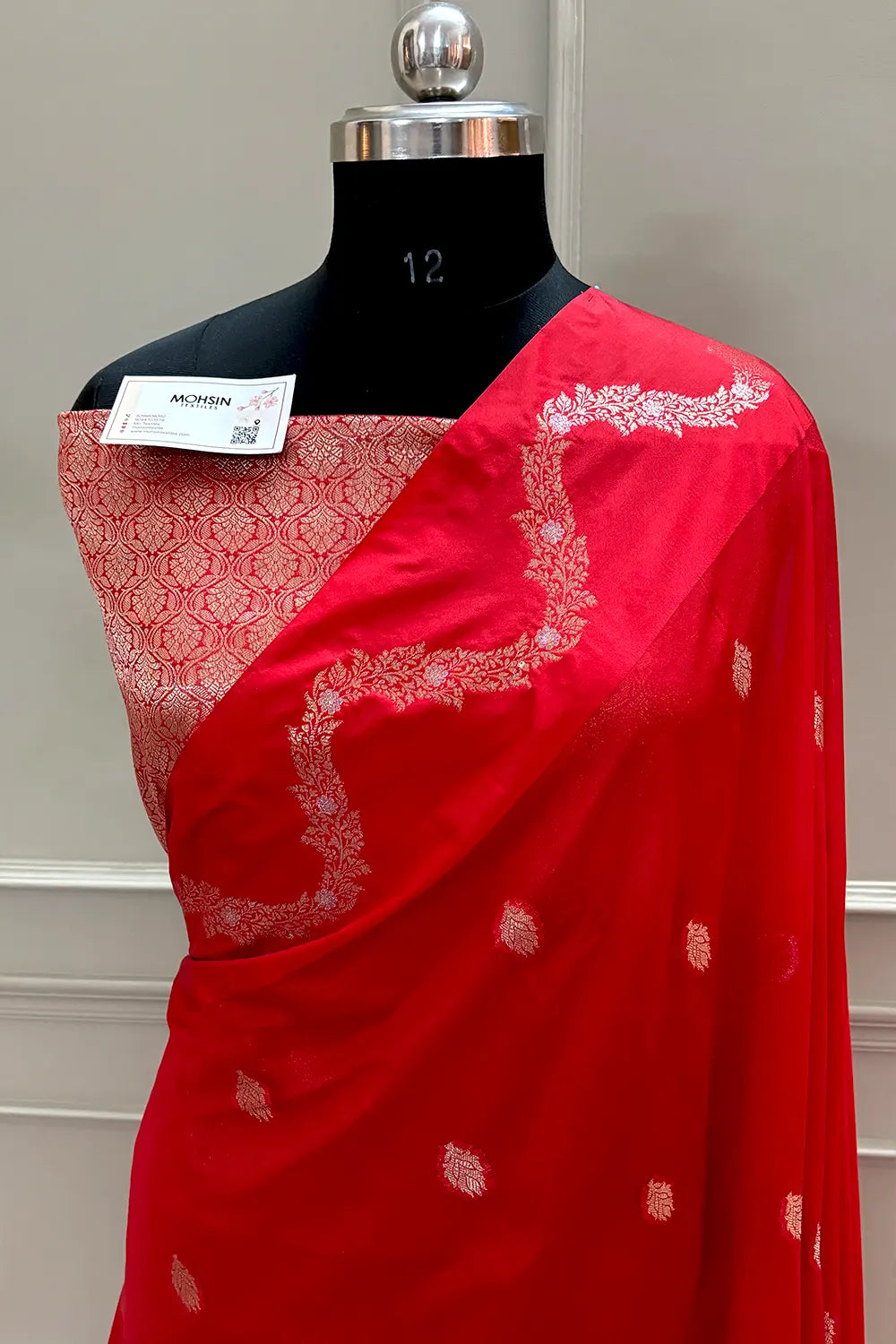 Red Golden Zari Raw Mango Silk Banarasi Saree