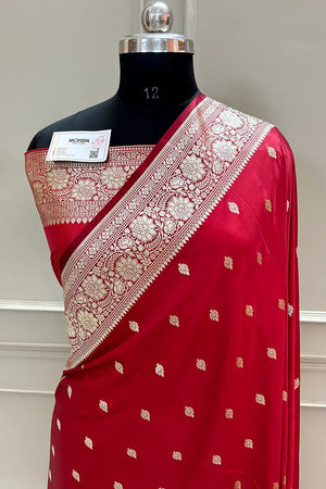 Red Mario Patti Katan Silk Banarasi Saree