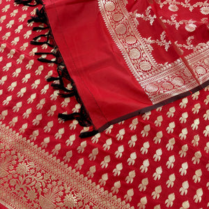 Red Rocket Buti Satin Silk Banarasi Suit