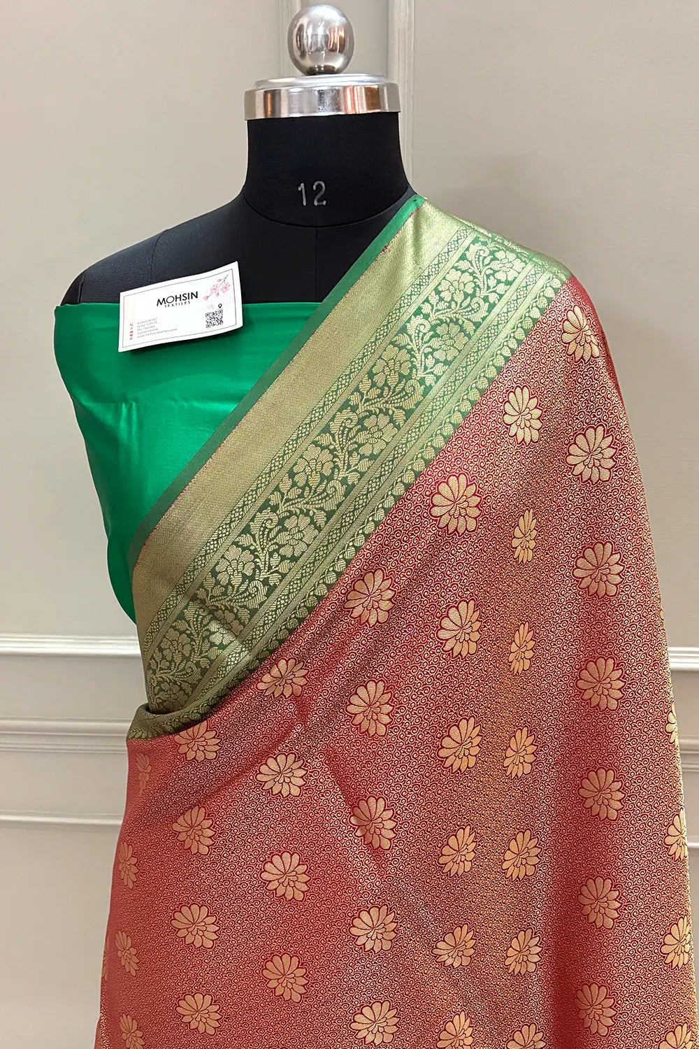 Red and Green Brocade Banarasi Silk Saree
