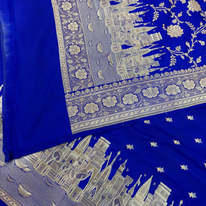 Royal Blue Ganga Ghat Katan Silk Banarasi Suit