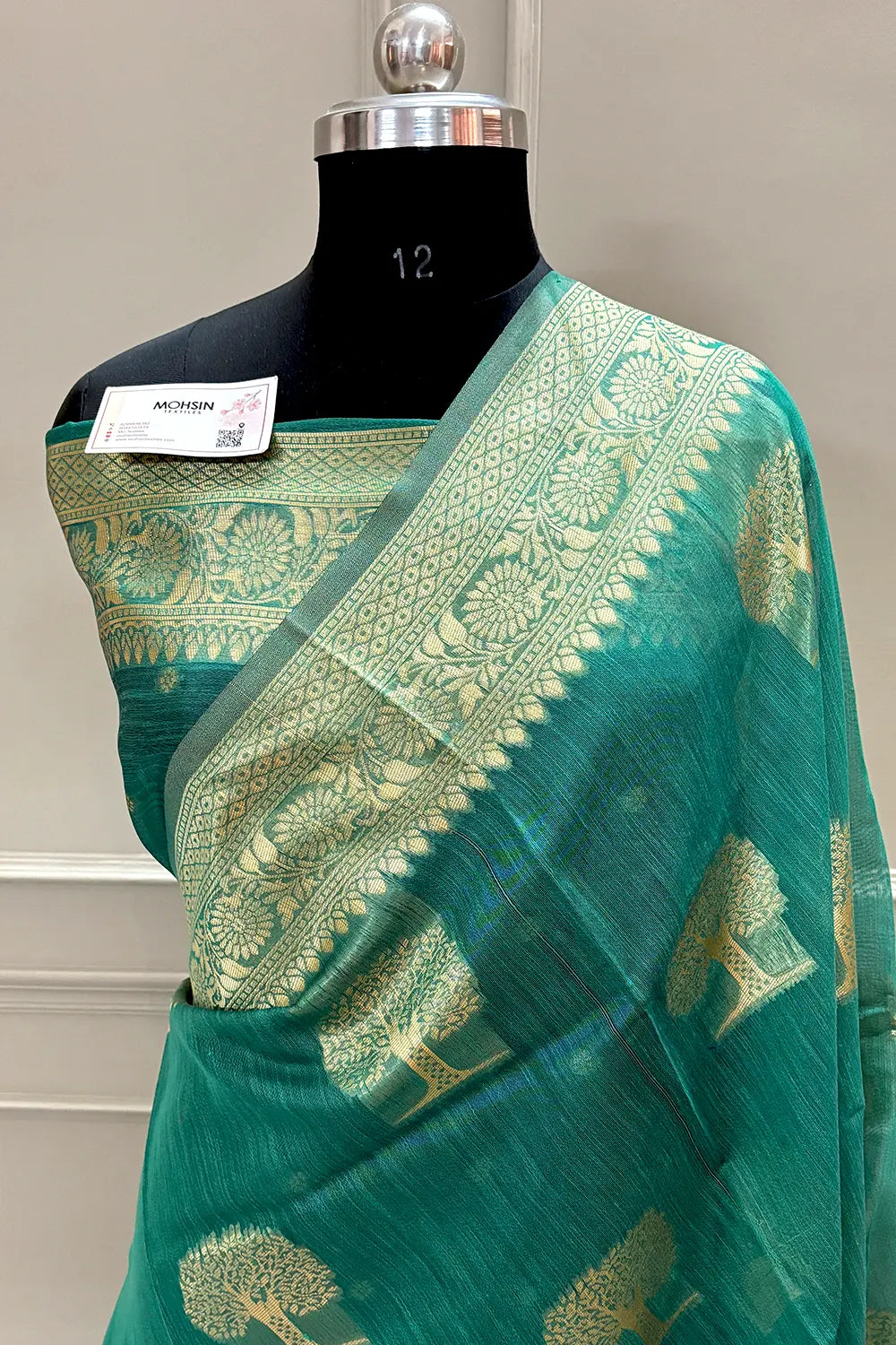 Sea Green Resham Zari Cotton Silk Banarasi Saree