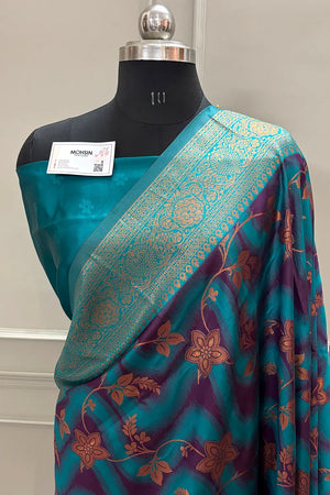 Sea Green Resham Zari Silky Banarasi Saree