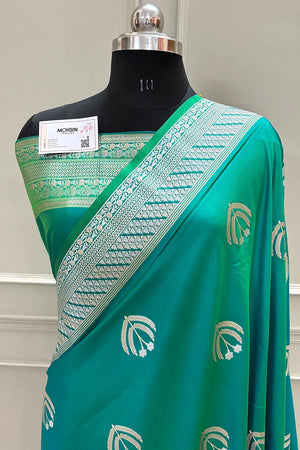 Teal Golden Zari Katan Silk Banarasi Saree