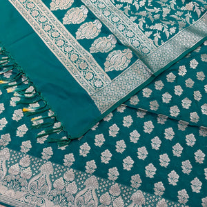 Teal Golden Zari Katan Silk Banarasi Suit