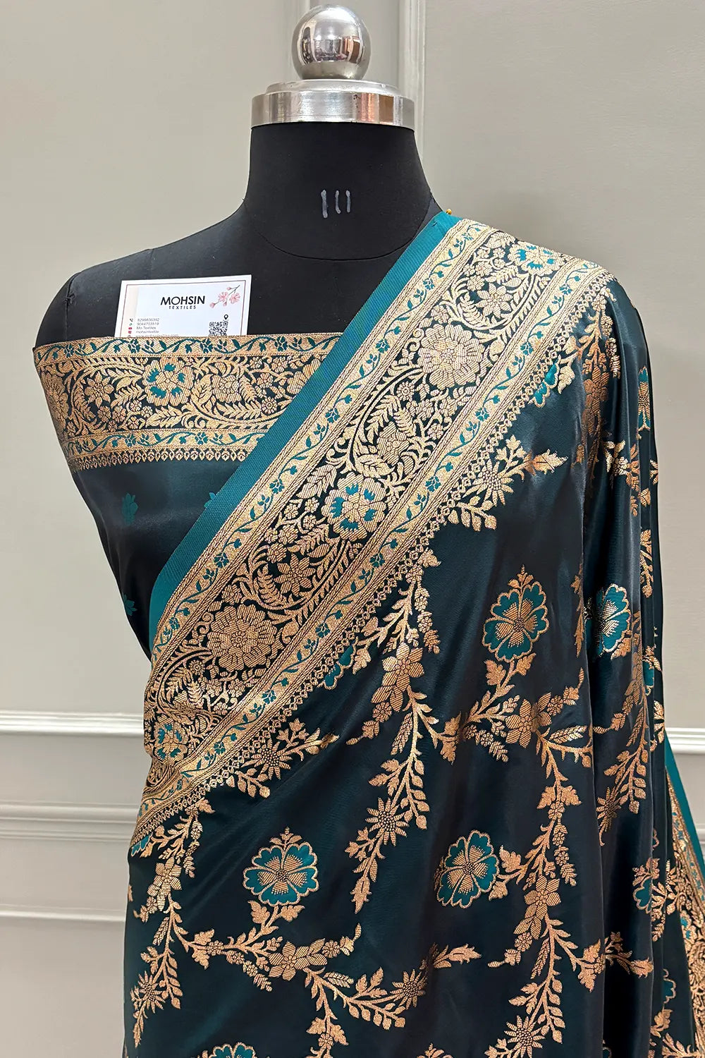 Teal Henna Jaal Katan Silk Banarasi Saree