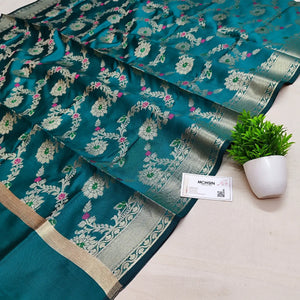 Teal Meenakari Satin Silk Banarasi Dupatta