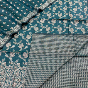 Teal Resham Zari Cotton Silk Banarasi Suit