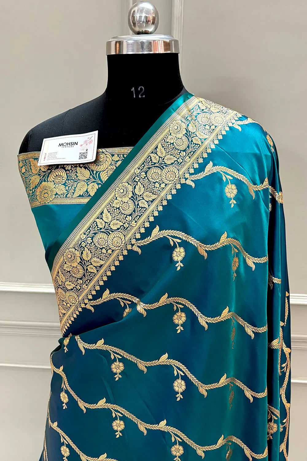 Teal Rowa Laher Katan Silk Banarasi Saree