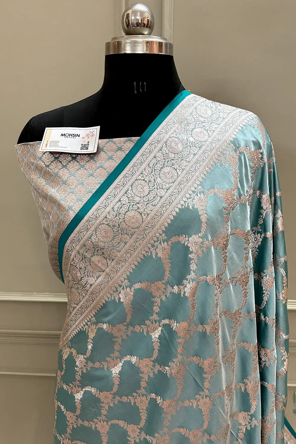 Teal Scorpion Jaal Katan Silk Banarasi Saree
