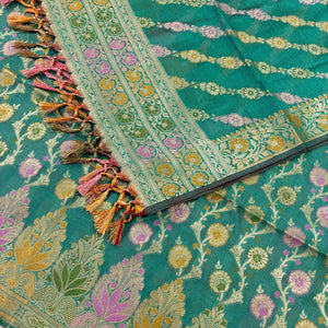Teal Sindhuri Phool Resham Silk Banarasi Suit