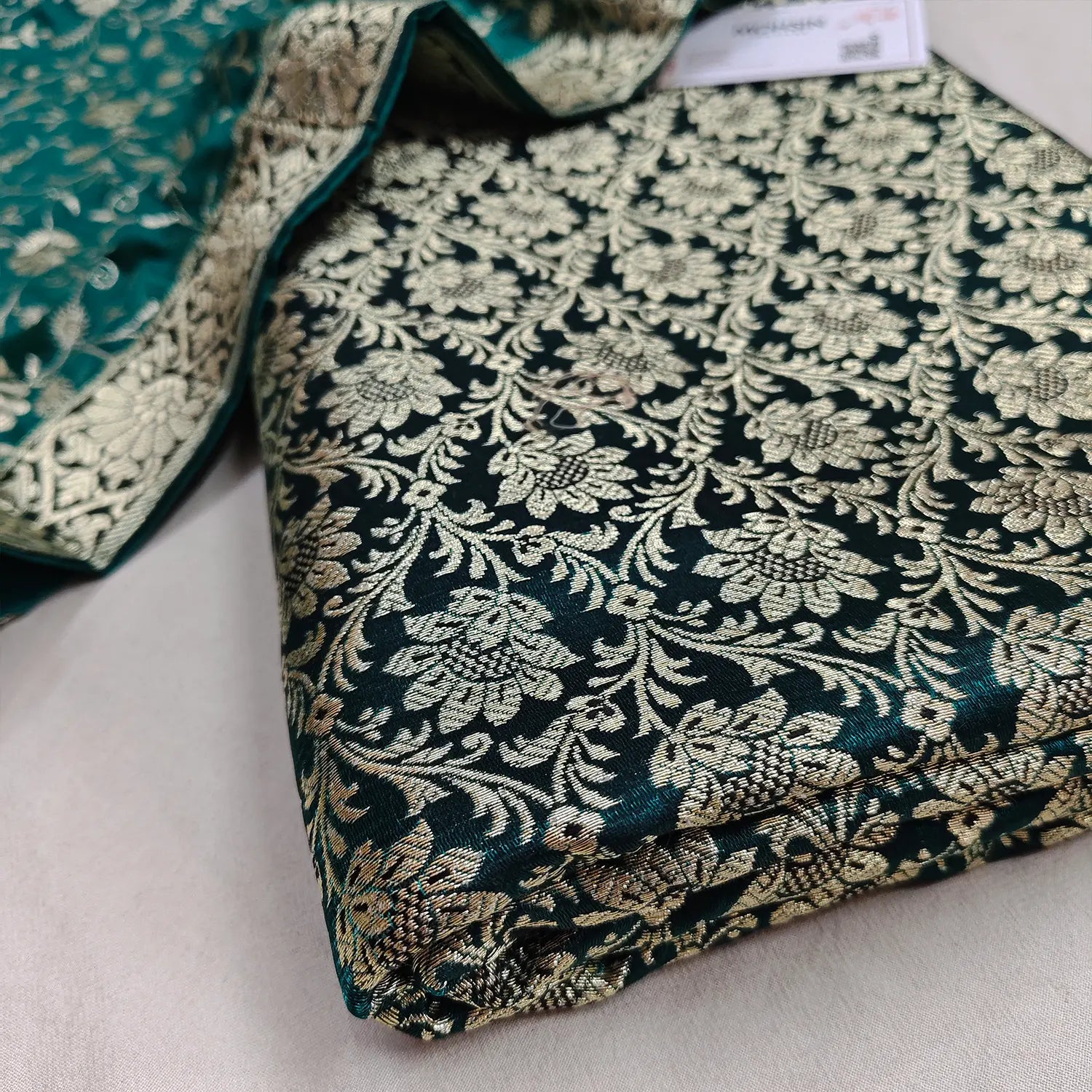 Teal Golden Zari Kimkhab Silk Banarasi Gharara