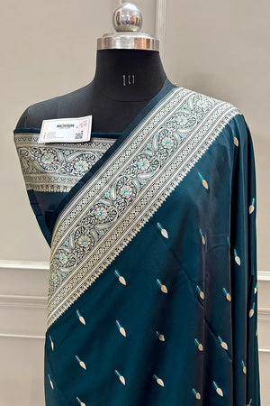 Teal Tilak Buti Katan Silk Banarasi Saree