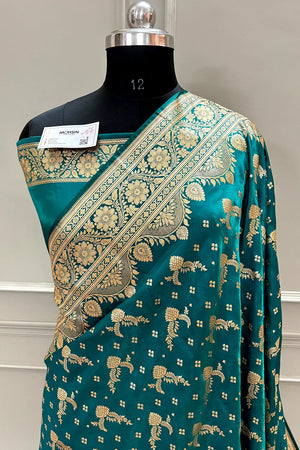 Teal Victory Katan Silk Banarasi Saree