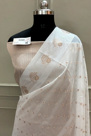White Golden Zari Raw Mango Banarasi Saree