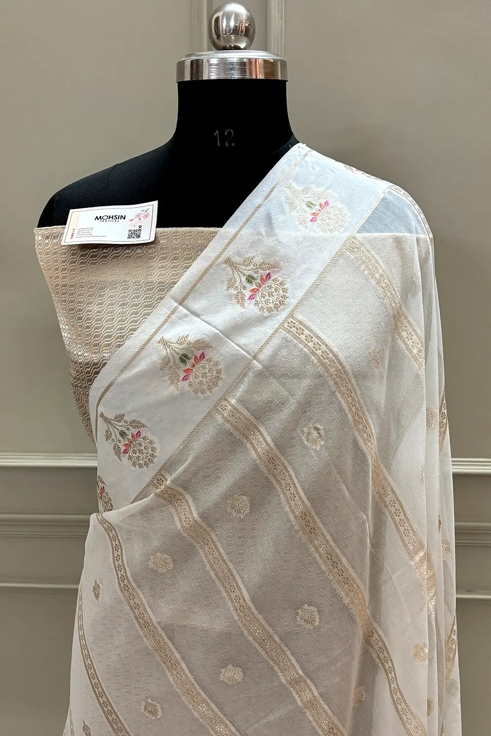 White Golden Zari Raw Mango Silk Banarasi Saree