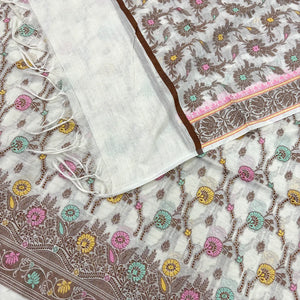 White Resham Zari Banarasi Silk Suit