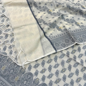 White Resham Zari Banarasi Silk Suit