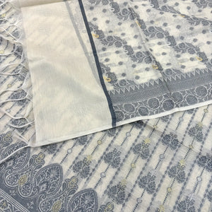 White Resham Zari Banarasi Silk Suit