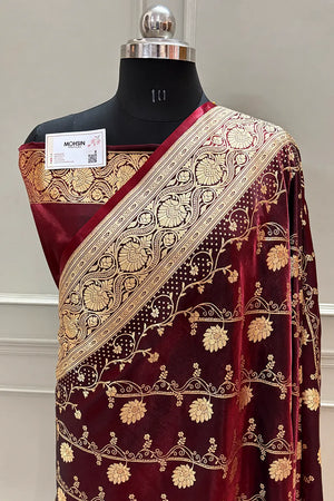 Wine Bhawar Jaal Katan Silk Banarasi Saree